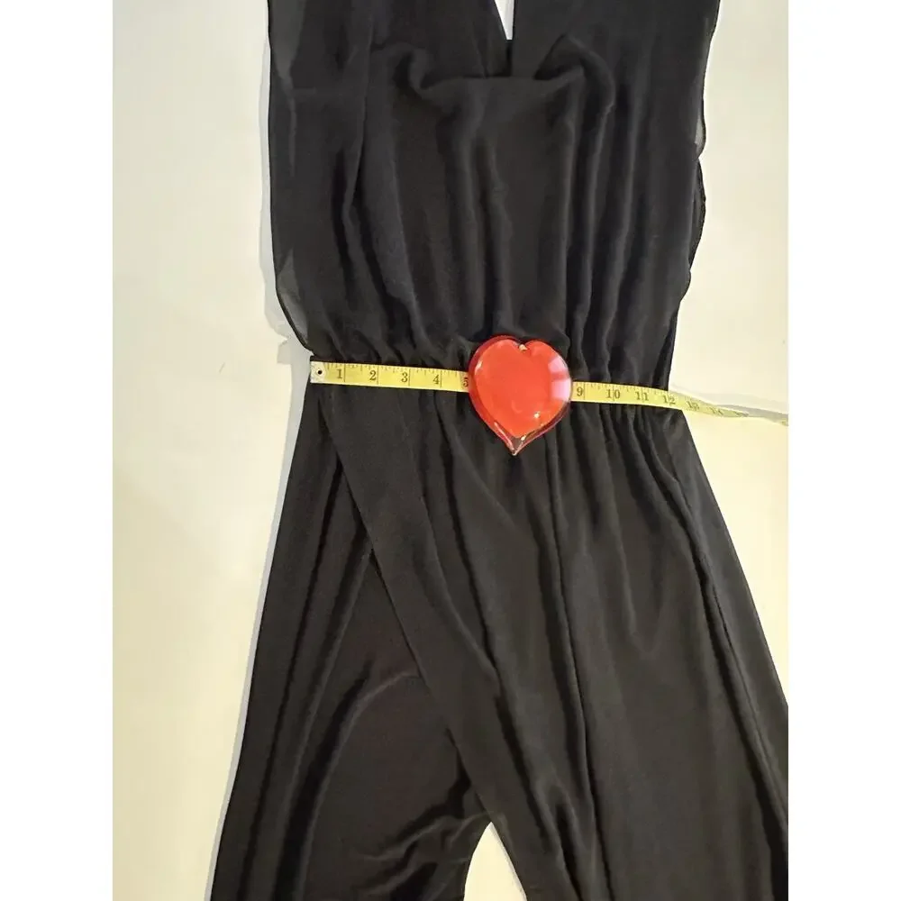 LAST TANGO Womens Jumpsuit Size Med Black Chiffon Overlay Vacation Travel Career